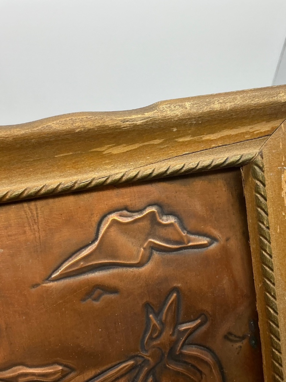 Framed Copper Relief Plaque Traveling Boy - Picture 6 of 7